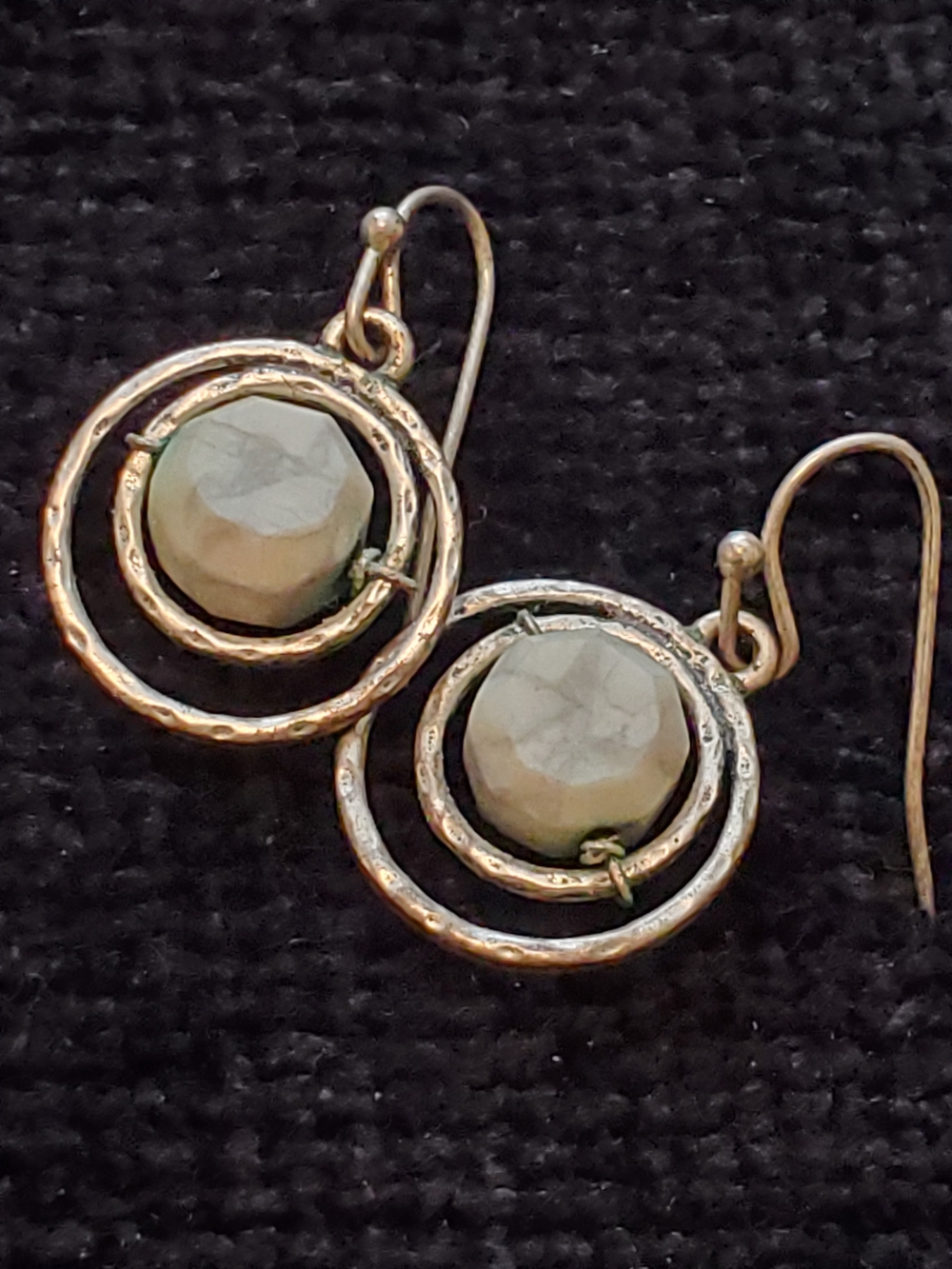 Silver-Tone Circle Drop Earrings with Pale Green Turquoise Faceted Stone